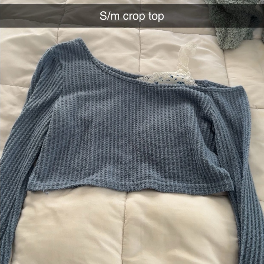 Blue Off-Shoulder Crop Top